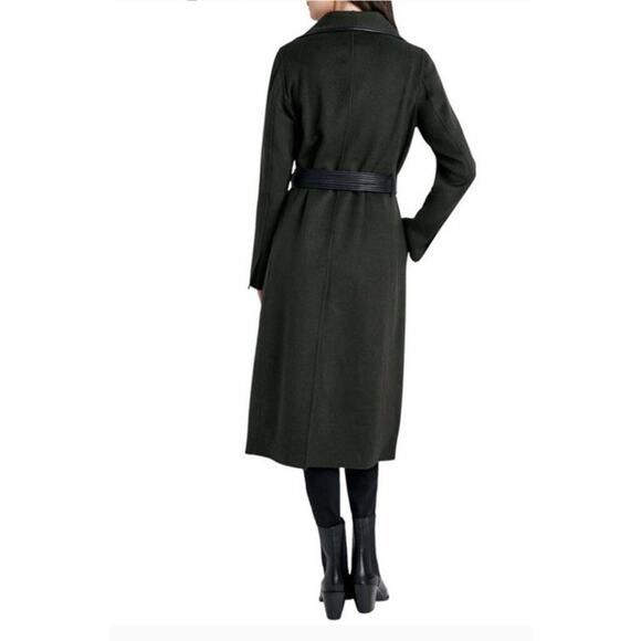 Tahari Women’s Faux Leather Trim Belter Wrap Coat Olive XXL MSRP $350 - Picture 2 of 7
